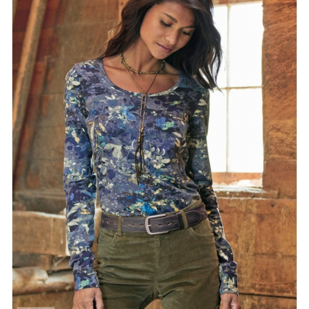 Peruvian Connection Blue Floral Long Sleeve Tee - Picture 2 of 9